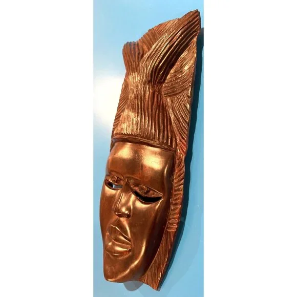 Vintage African Folk Art Hand Carving Wood Wall Hanging Mask - Picture 3 of 7